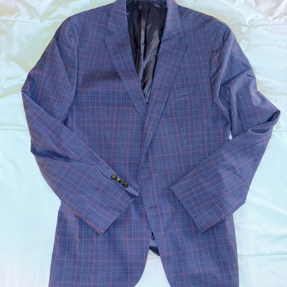 Boss Men's Blue and Red Check Blazer